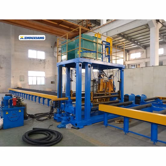 Assemblaggio automatico di una linea completa di assemblaggio di travi TIH 3 in 1, saldatura, raddrizzatura e linea di produzione integrata di strutture in acciaio